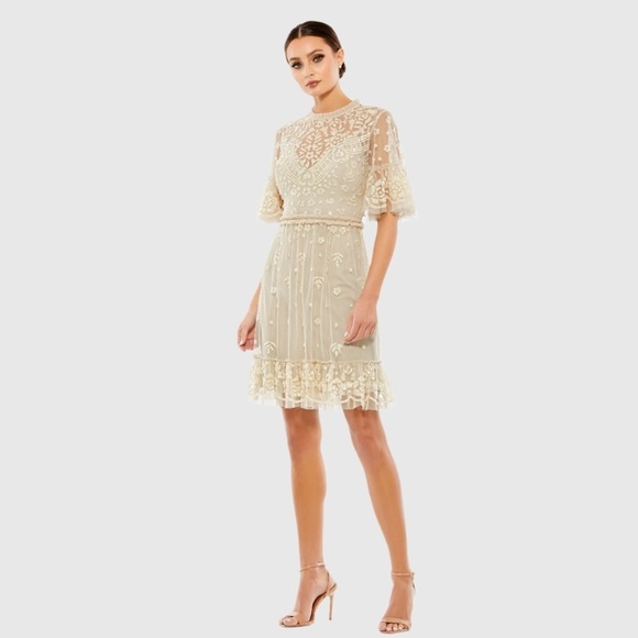 MAC DUGGAL 9143 NWT Embellished Illusion High Neck Mini Dress - Picture 1 of 6